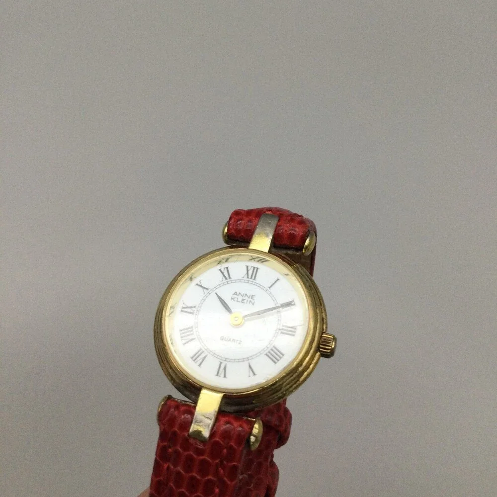 Anne Klein Watch Women 21mm Gold Tone Red Leather Band New Battery